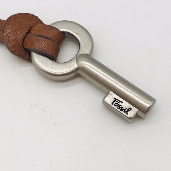 Fossil Key Charm Purse Accessory Key Fob Keychain Brown Leather with Silver Key - Picture 7 of 10